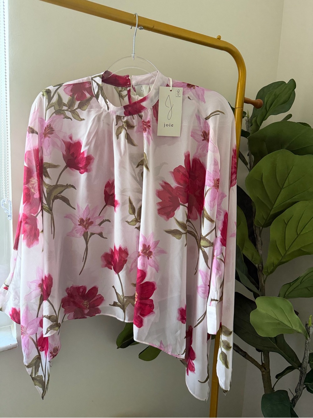 Joie Floral Pink and Fuchsia High-Neck Blouse